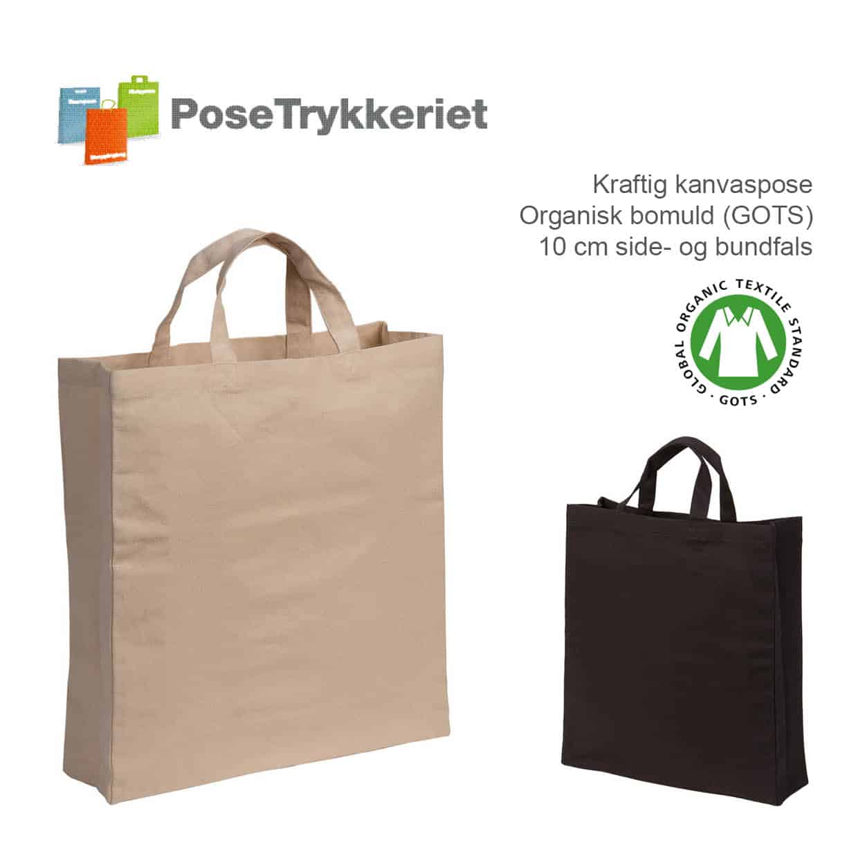 Kanvaspose, ORGANISK bomuld med logotryk. PoseTrykkeriet.dk